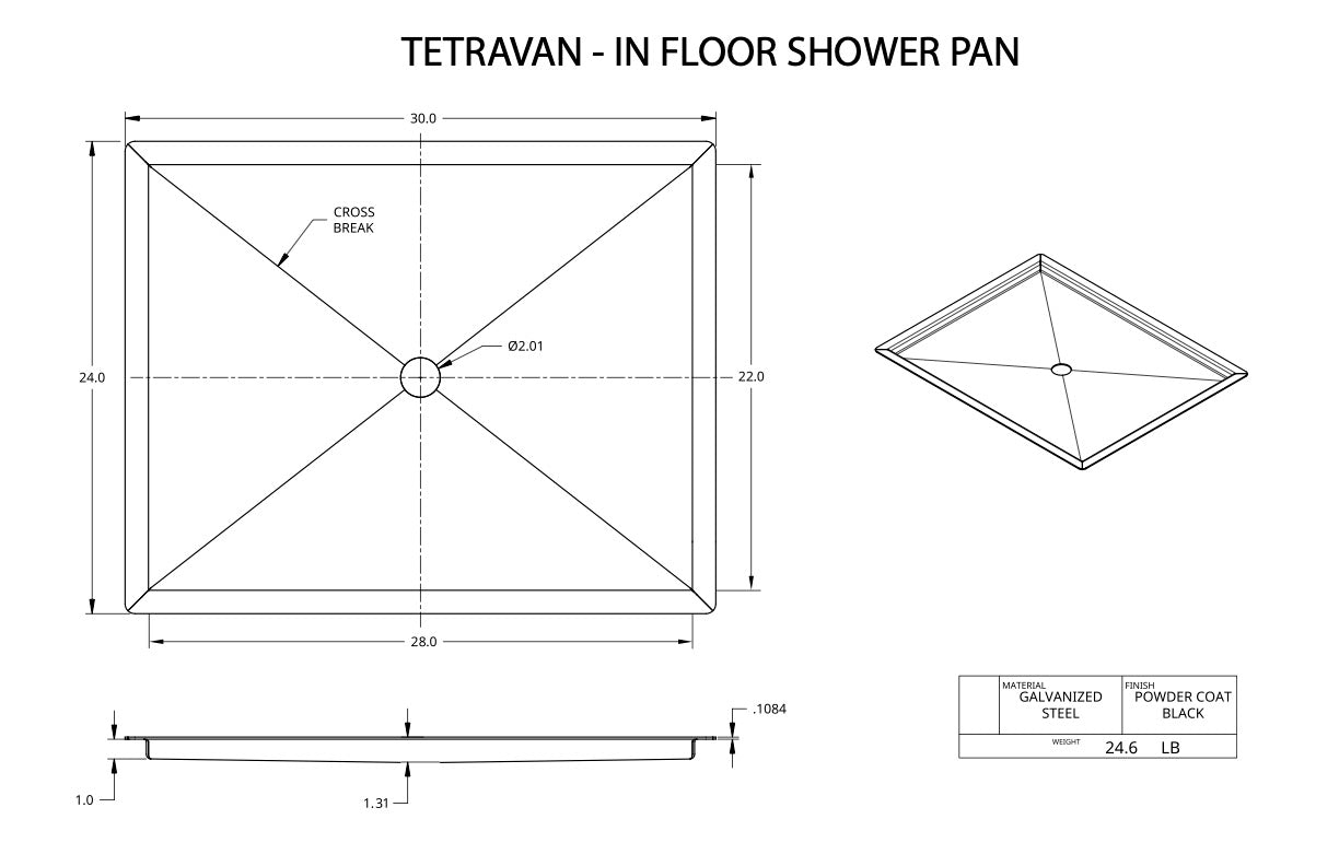 Tetravan In-Floor Shower Pan STAINLESS STEEL