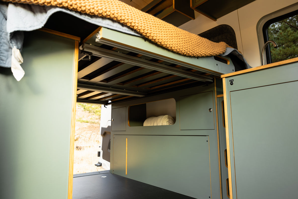 Mercedes Sprinter Bi-Slide Bed System & Wheel Well Cabinets