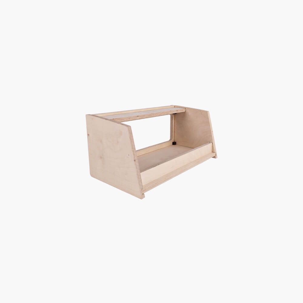 The back view of a single shelf