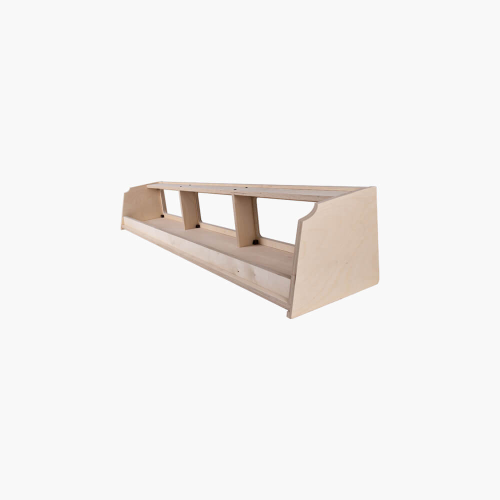 The back of the triple shelf