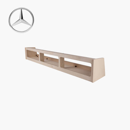 An angled view of a tripled shelf