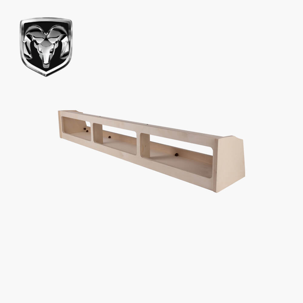 A angled view of a triple shelf