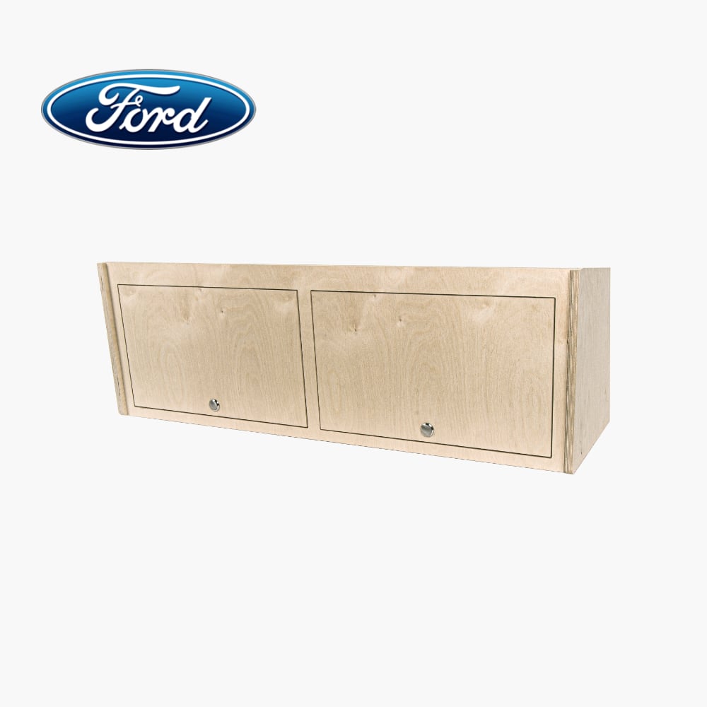 An angled view of a double doored cabinet